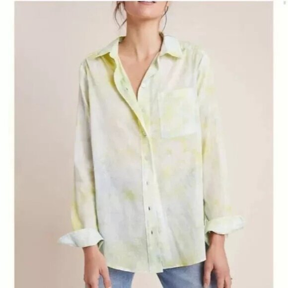Anthropologie Pilcro Cate Tie Dye Button Down Shirt S Small Green Long Sleeve - Picture 2 of 7